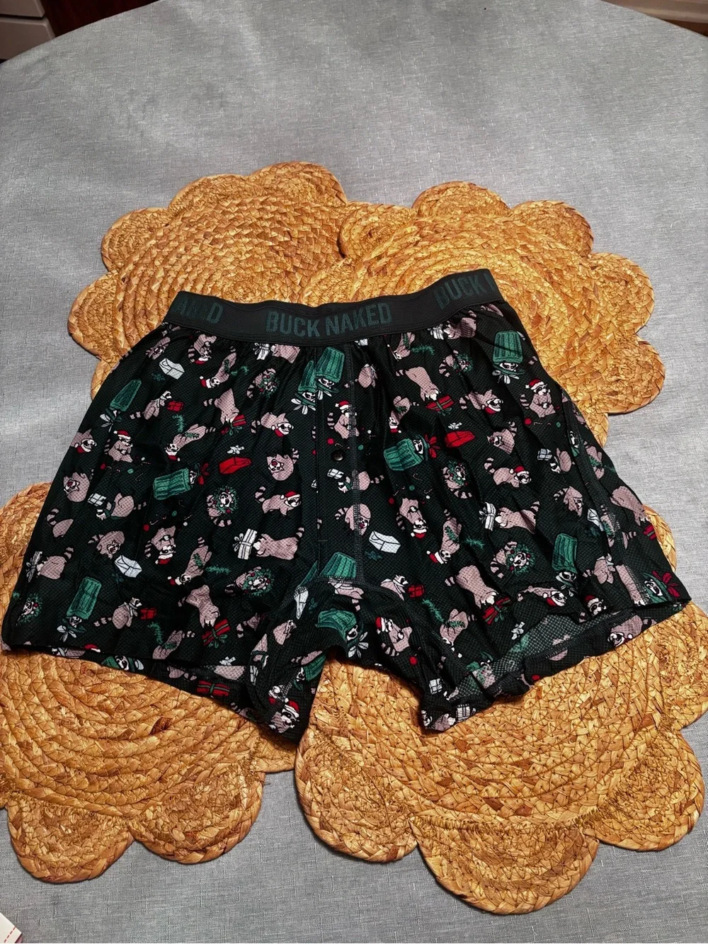 Duluth Trading Co. Buck Naked Bullpen Boxer Briefs Holiday Raccoon Size Medium